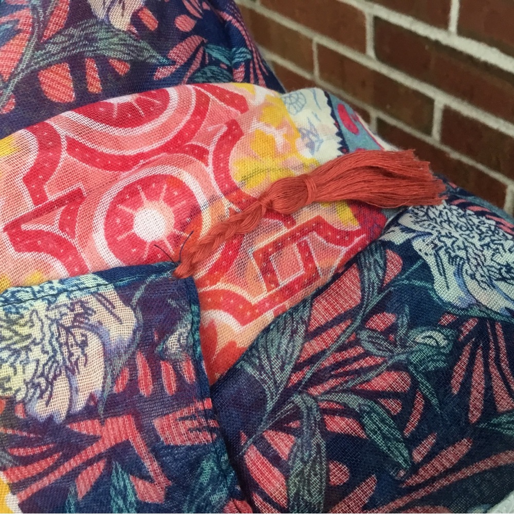 Patchwork Swim Coverup Sarong Lightweight Summer Scarf Wrap - Picture 4 of 5